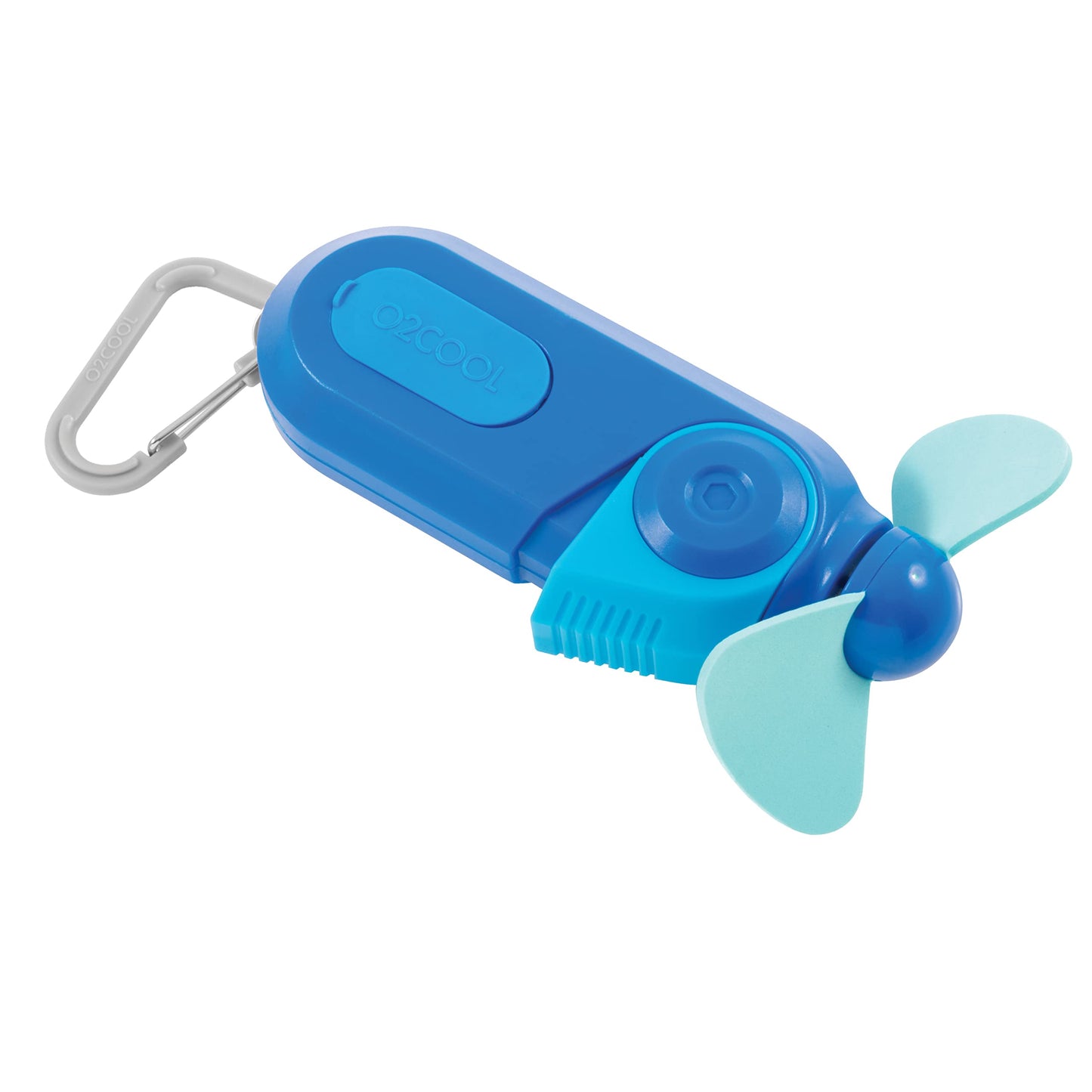 O2COOL Keychain Sport Misting Fan - Pocket Size Battery Powered Portable Handheld Fan With Carabiner Clip and Mister 2 Pack (Blue)