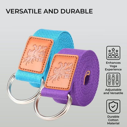 H&S Yoga Straps for Pilates & Gym Workouts - 1.85 and 2.45m Adjustable Strap for Yoga Stretching & Exercise - Extra Long Cotton Belts for Gymnastics Equipment for Home