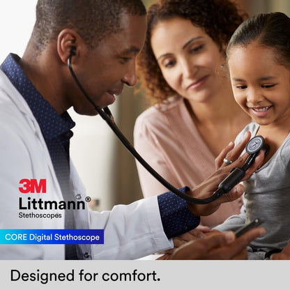 3M Littmann CORE Digital Stethoscope, Our Most Advanced Stethoscope Yet, Up To 40x Amplification, Active Noise Cancellation, In-App Sound Wave Visualization, Black-Finish Chestpiece, 8480