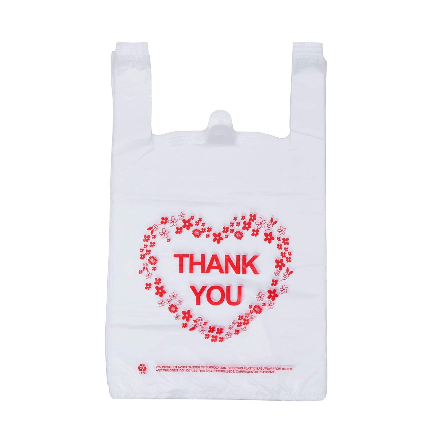 LazyMe Thank you T Shirt Bags, Bolsas De Plastico Para Negocio, White Plastic Grocery Bags with Handles, Standard Supermarket Size, 12 x 20 Inches (50 pcs)