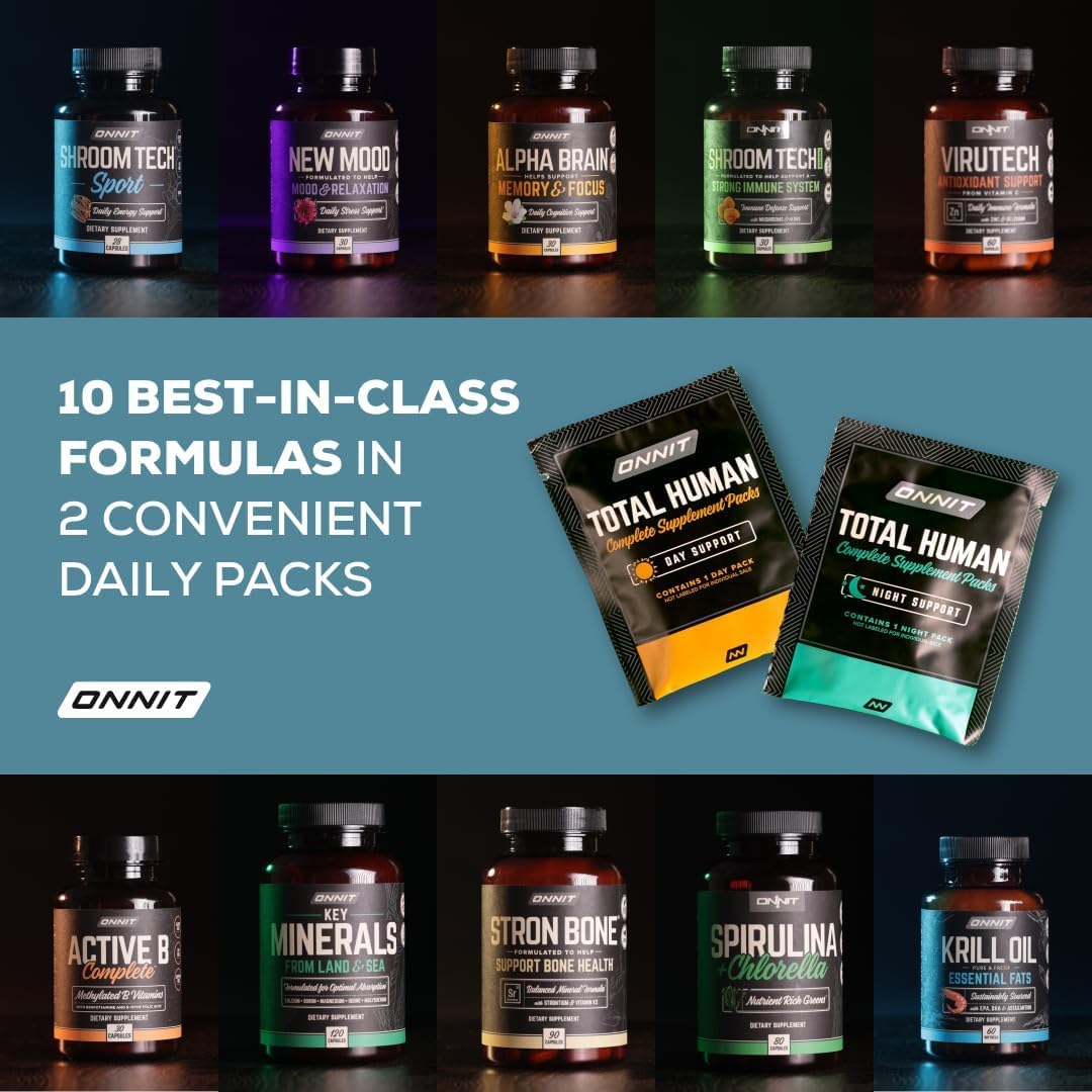 ONNIT Total Human Day and Night Vitamin Packs for Men and Women,Capsule, Adult Multivitamin, 30-Day Supply