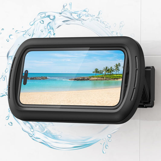 Lamicall Shower Phone Case Holder Waterproof - Clear Sound with Speaker Hole, Shower Bathroom Bathtub Accessories, IPX6 Waterproof Wall Mount for iPhone 16 Pro Max, S25 Ultra, 4-7" Big Phones