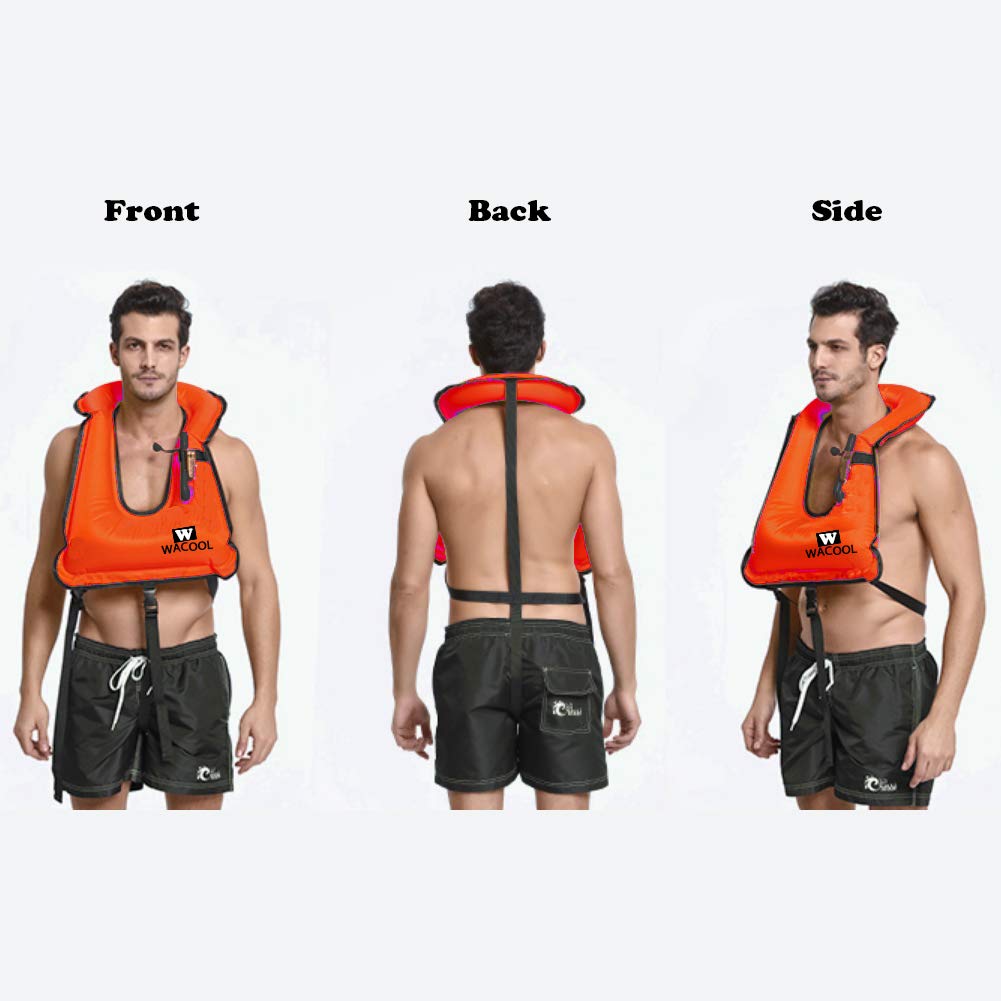 WACOOL Inflatable Snorkel Diving Swimming Scuba Vest Jacket for Adult Youth Kids (Kids,Orange)