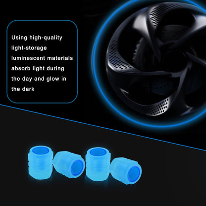 Miytsya 4 PCS Luminous Wheels Cap Tire Valve Stem, Glow Luminous at Night, Air Caps Cover Fluorescent, Illuminated Auto Car Wheel Valve Stem Caps Cover for Car, Motorcycles, Truck, Vehicle (Blue)