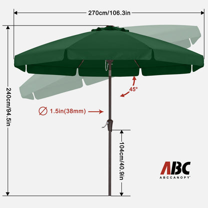 ABCCANOPY 9ft Scalloped Patio Umbrella, Outdoor Table Umbrella with Tilt and Crank, Fiberglass Ribs Deck Umbrella for Patio, Pool, Garden, Picnic (Green)