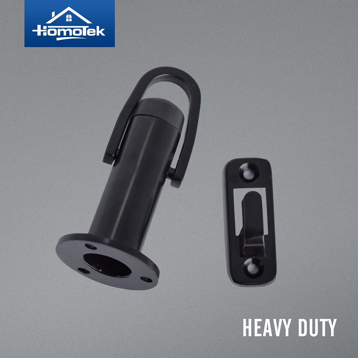 HOMOTEK 2 Pack Heavy Duty Door Stopper with Manual Hook,Door Holder Stop with Sound Dampening Rubber Bumper Wall Mounted, Black