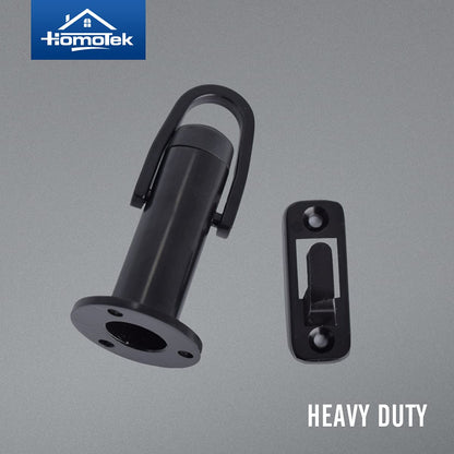 HOMOTEK 2 Pack Heavy Duty Door Stopper with Manual Hook,Door Holder Stop with Sound Dampening Rubber Bumper Wall Mounted, Black