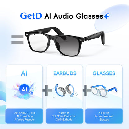 GetD AI Glasses for Men & Women, Smart Glasses Powered by ChatGPT, AI Real-time Translation with 147 Languages, 11H Music Play, Bluetooth Glasses with Photochromic Lens for Daily Use, Travel