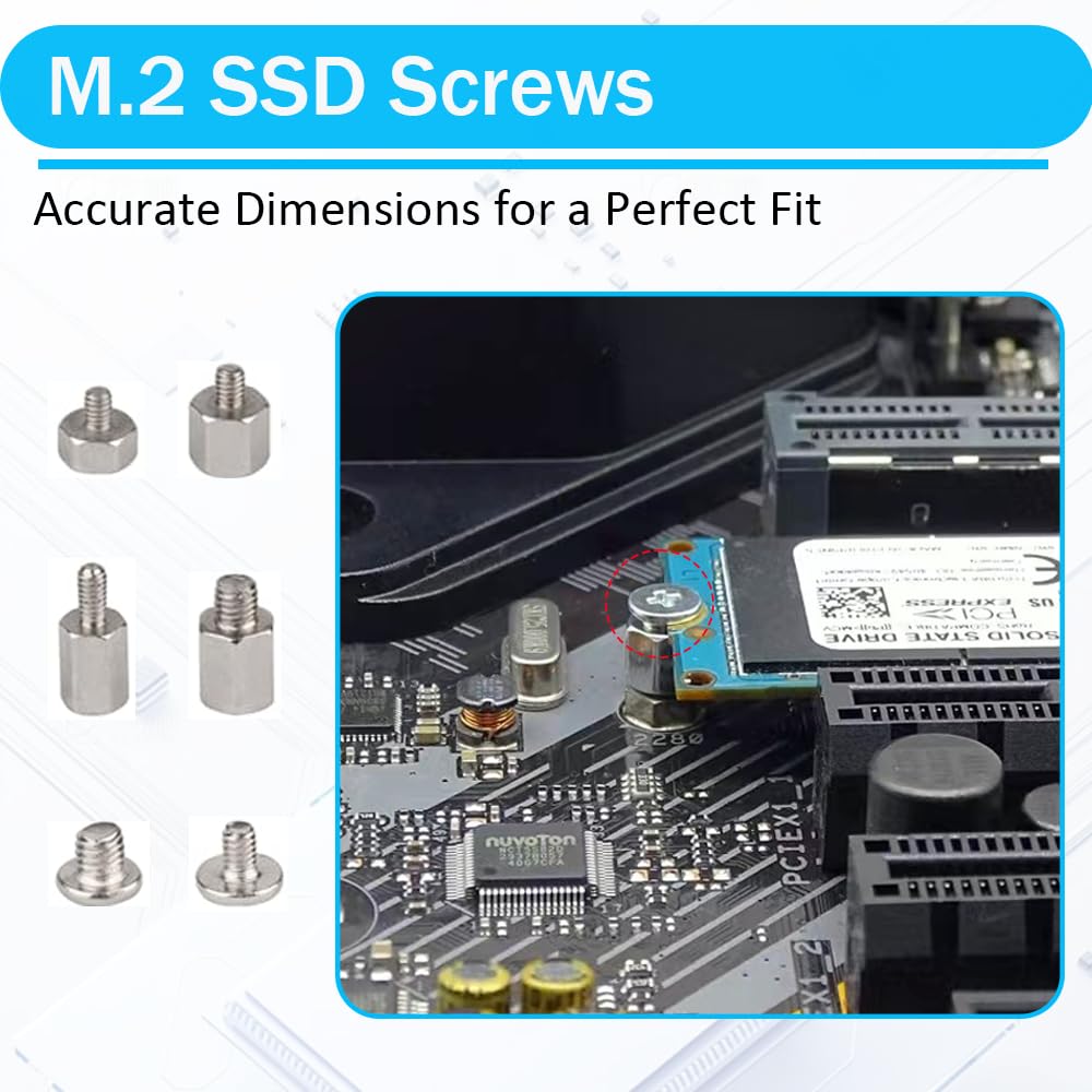 M.2 Screws, Motherboard Screw for Asus Gigabyte Asrock MSI Motherboards, Computer Screws for HDD, SSD, Fan, Power Supply, PC Case - PC Screws, M.2 Standoff and Screw