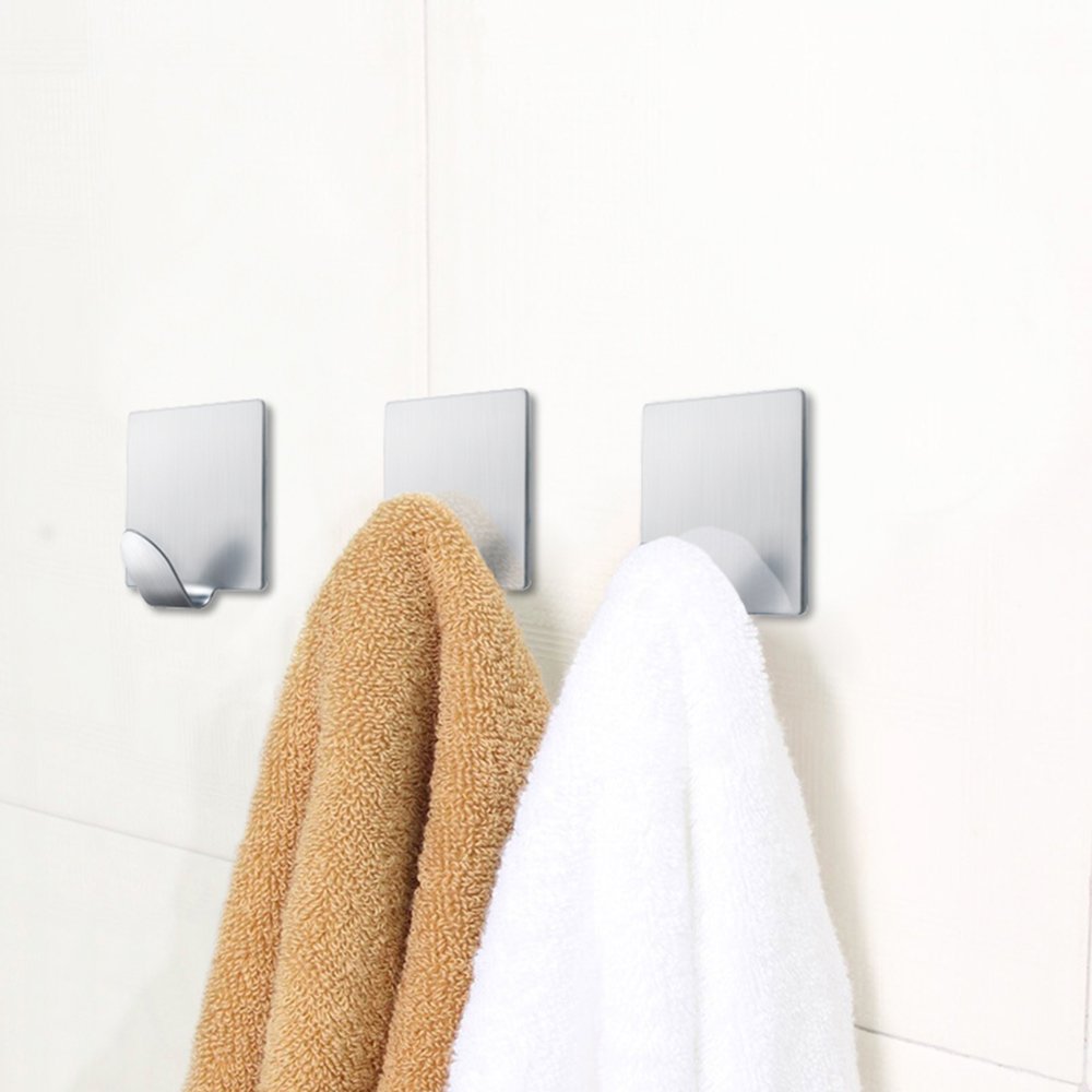 FOTYRIG Adhesive Hooks: Stick on Waterproof Stainless Steel Hooks for Hanging Coat, Hat,Towel Robe Hook Rack Wall Mount- Bathroom and Bedroom 8 Packs