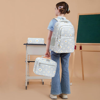 Girls Backpack with Lunch Box 3pcs Daisy Backpack Set for Kids Girls School Backpack for Primary Middle School Bookbag