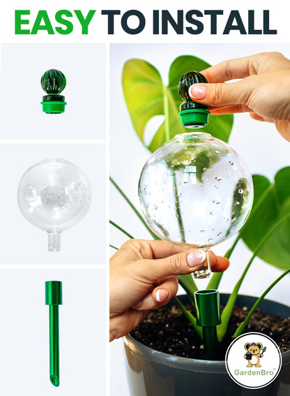 16 Oz Plant Watering Globes For Indoor Plants With Metal Self Watering Planter Insert - Premium XL Glass Hand-blown Globes - Automatic Indoor Planter Waterer, Gift Idea For Gardeners [1, Clear]