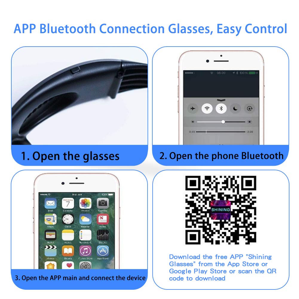 LEAMTUZO Customizable LED Glasses, Bluetooth Light up Glasses for Raves, Festivals, Fun, Parties, Sports, Birthday, Costumes-Display Messages, Animation, DIY Drawings, Equalizer