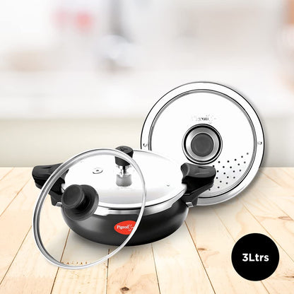 Pigeon 3.2 Quart All-In-One Super Cooker - Steamer, Cooking Pot, Pressure Cooker, Dutch Oven - For All Cooktops - Quick Cooking of Meat, Soup, Rice, Beans, Idli & more, Hard Anodized, (3 Liters)