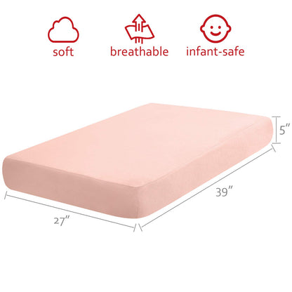 Pack n Play Sheets Girl, 100% Cotton Flannel, Fitted Portable Mini Crib Sheet for Girls Boys, Ultra Soft Breathable Convertible Playard Mattress Cover, Playard Playpen Sheet, Pink