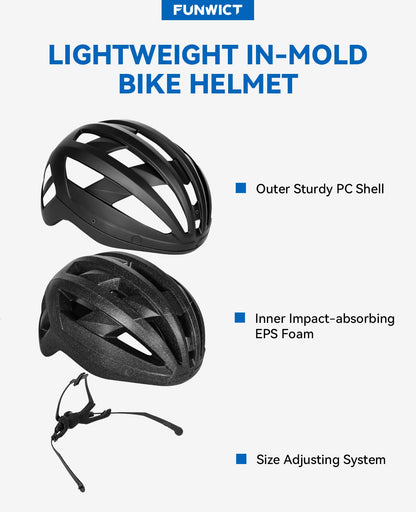 FUNWICT Adult Bike Helmet with Visor and Goggles for Men Women Mountain Road Bicycle Helmet Rechargeable Rear Light Cycling Helmet (L: 57-61 cm (22.4-24 inches), Black)
