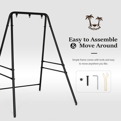 ONCLOUD Upgraded Hammock Chair Stand Metal Swing Stand Frame, Heavy Duty Steel Hammock Stand Only for Porch, Backyard, Indoor or Outdoor, Black