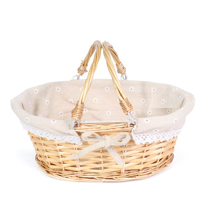 MEIEM Wicker Gift Baskets Empty Oval Willow Woven Picnic Cheap Easter Candy Storage Wine Basket with Handle Egg Gathering Wedding Basket (Natural)