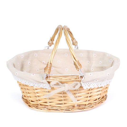 MEIEM Wicker Gift Baskets Empty Oval Willow Woven Picnic Cheap Easter Candy Storage Wine Basket with Handle Egg Gathering Wedding Basket (Natural)
