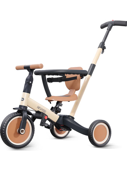 newyoo TR008 5 in 1 Toddler Tricycle with Push Handle for 1-3 Year Old Boys and Girls, Kids Push Trike with Safe Bar, Toddler Bike, Convert to Balance Bike, Birthday Gifts and Toys for Baby, Cream