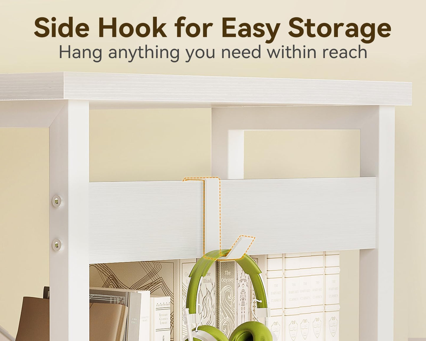 ODK 40 Inch Small White Computer Desk with 4 Fabric Drawers, Modern Office Desk for Home Office Gaming with Storage Shelves Study, White