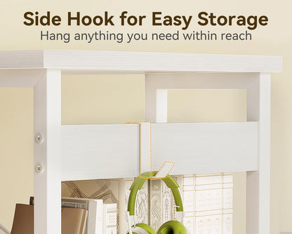 ODK 40 Inch Small White Computer Desk with 4 Fabric Drawers, Modern Office Desk for Home Office Gaming with Storage Shelves Study, White