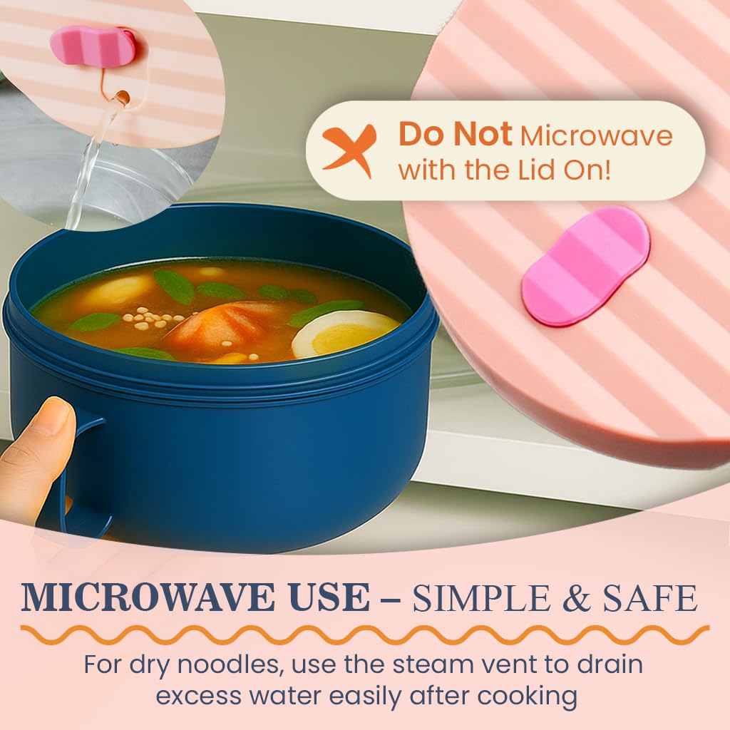 AI LOVE PEACE Ramen Bowl, 40 oz Microwaveable Noodle Cooker for Ramen, Pho, Soup, and Pasta, Dishwasher Safe and Portable, Ideal for Home, Office, Dorm, or Gift (Pink)