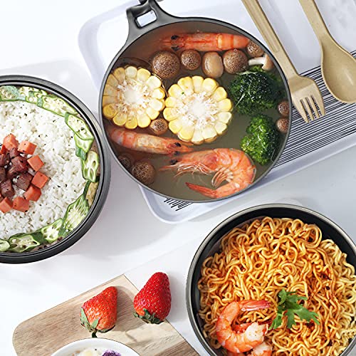 Lshfwn 33oz Microwave Ramen Cooker,Ramen Bowl Set,Instant Noodles Bowl with Chopsticks,Rapid Ramen Cooker with Handles for College Dorm Room Apartment Essentials Dishwasher-Safe,Black