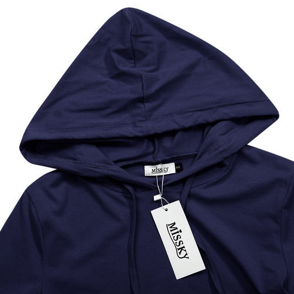 MISSKY Women Pullover Short Sleeve Pocket Sweatshirt Casual Dresses for Women (L,Navy)