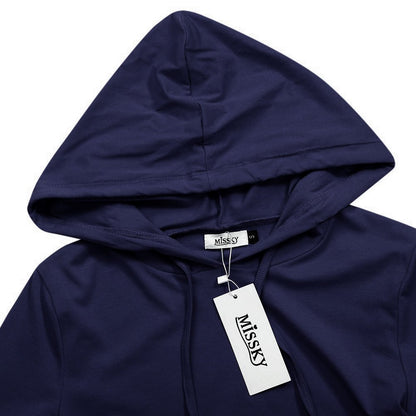 MISSKY Women Pullover Short Sleeve Pocket Sweatshirt Casual Dresses for Women (L,Navy)