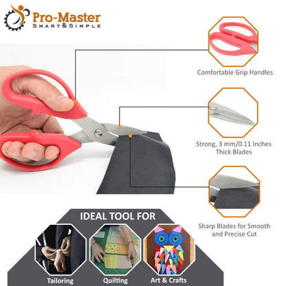 Leather Scissors. Small, Sharp Stainless Steel Durable Blades - Effortless Cutting - Large Comfortable Shears for Crafting, Sewing, Clay Bead Kit, Tailor, Belts, Fabric, Cotton, Cloth, Office, Home