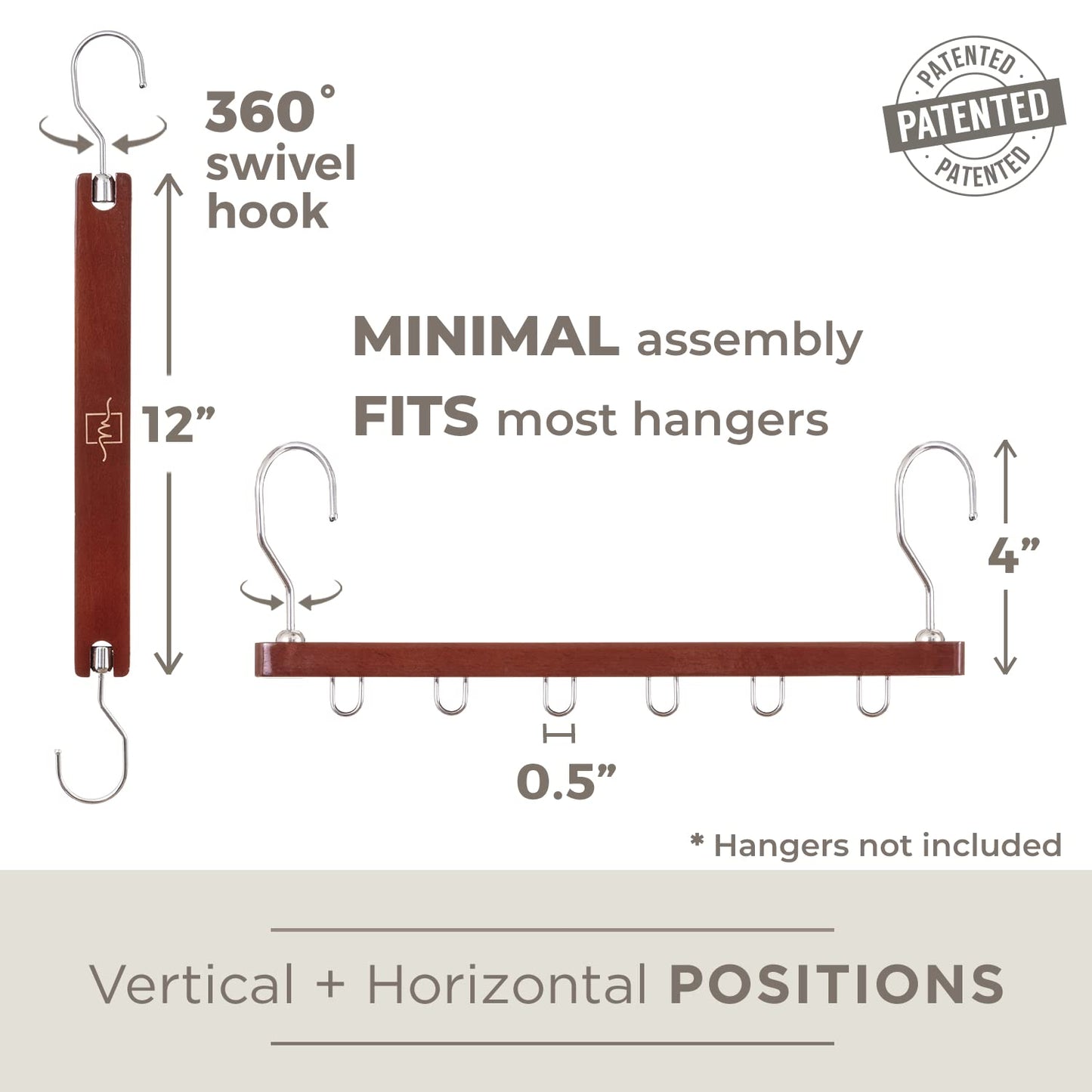 MORALVE Space Saving Hangers for Closet – 4 Pack European Beechwood 6-Tier Shirt Organizer with 360° Swivel Hook – Collapsible Clothes Hanger for Closet Organization (Hangers Not Included)