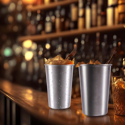 KISEER 5 Pack 16 Ounce Stainless Steel Pint Cups Shatterproof Cup Tumblers Unbreakable Metal Drinking Glasses for Bar, Home, Restaurant