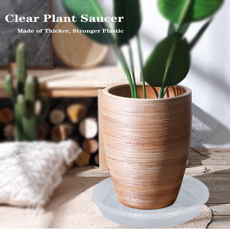OVZILKI Plant Saucer 6 Pack of 12 inch, Clear Plastic Flower Plant Pot Saucer, Heavy Duty Plant Drip Trays Saucers for Indoor, Plant Water Tray for Planters