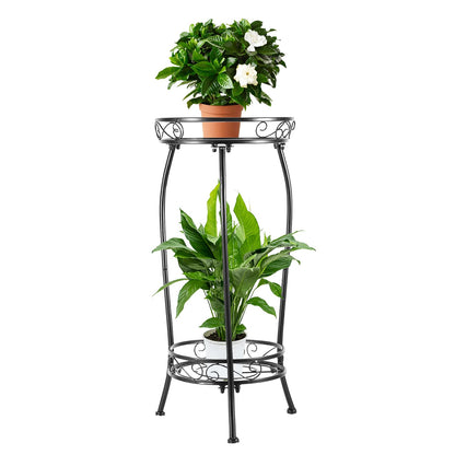 Plant Stand Indoor Outdoor 2 Tier 27" Tall Metal Potted Holder Rack Flower Pot Stand Heavy Duty Plant Shelf Rustproof Iron Multiple Plant Round Supports Rack for Planter Corner Garden Balcony Patio