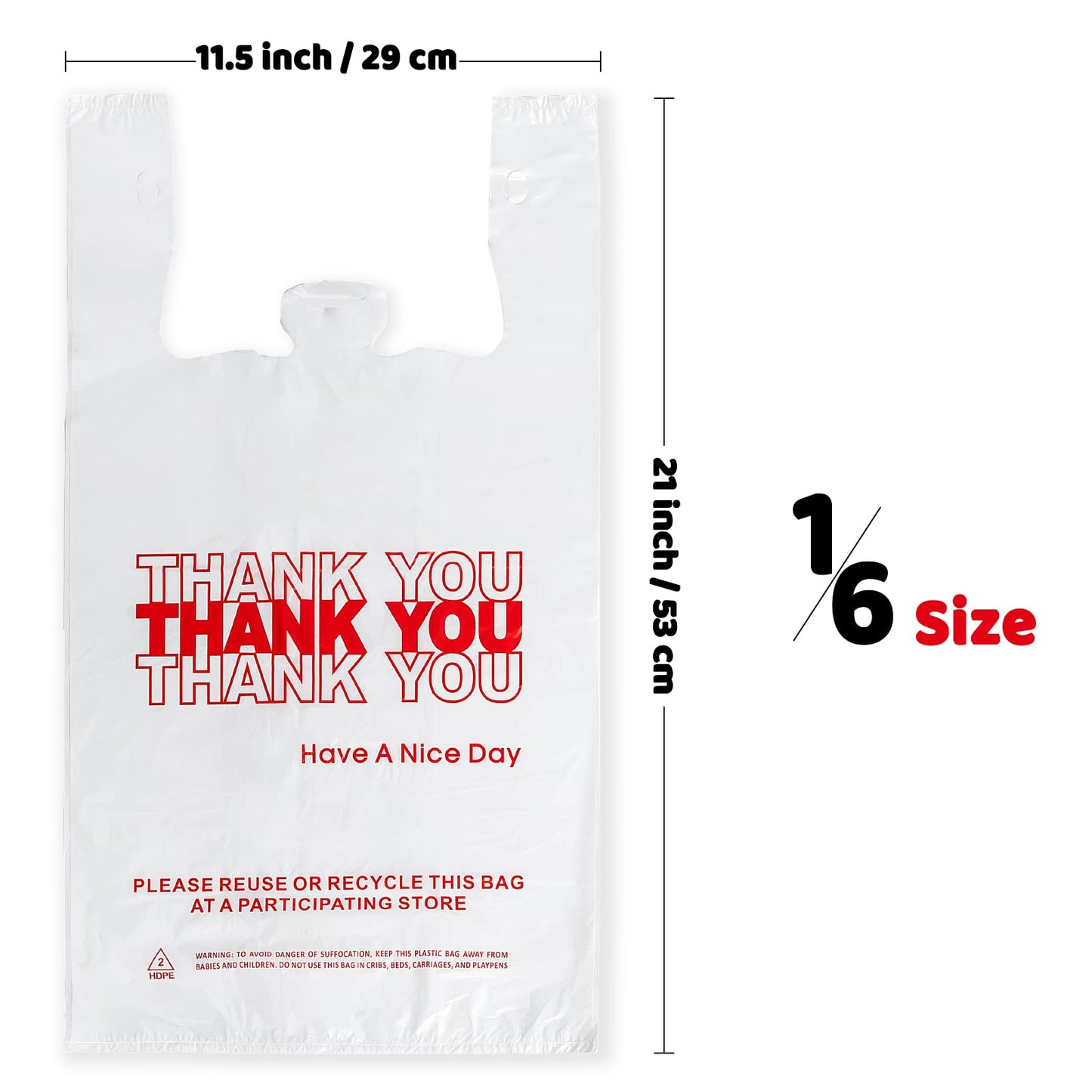 1000-Pack White Plastic Thank You Shopping Bags (11.5" x 6.5" x 21") – Bulk Grocery, Takeout, T-Shirt & Retail Carry Bags