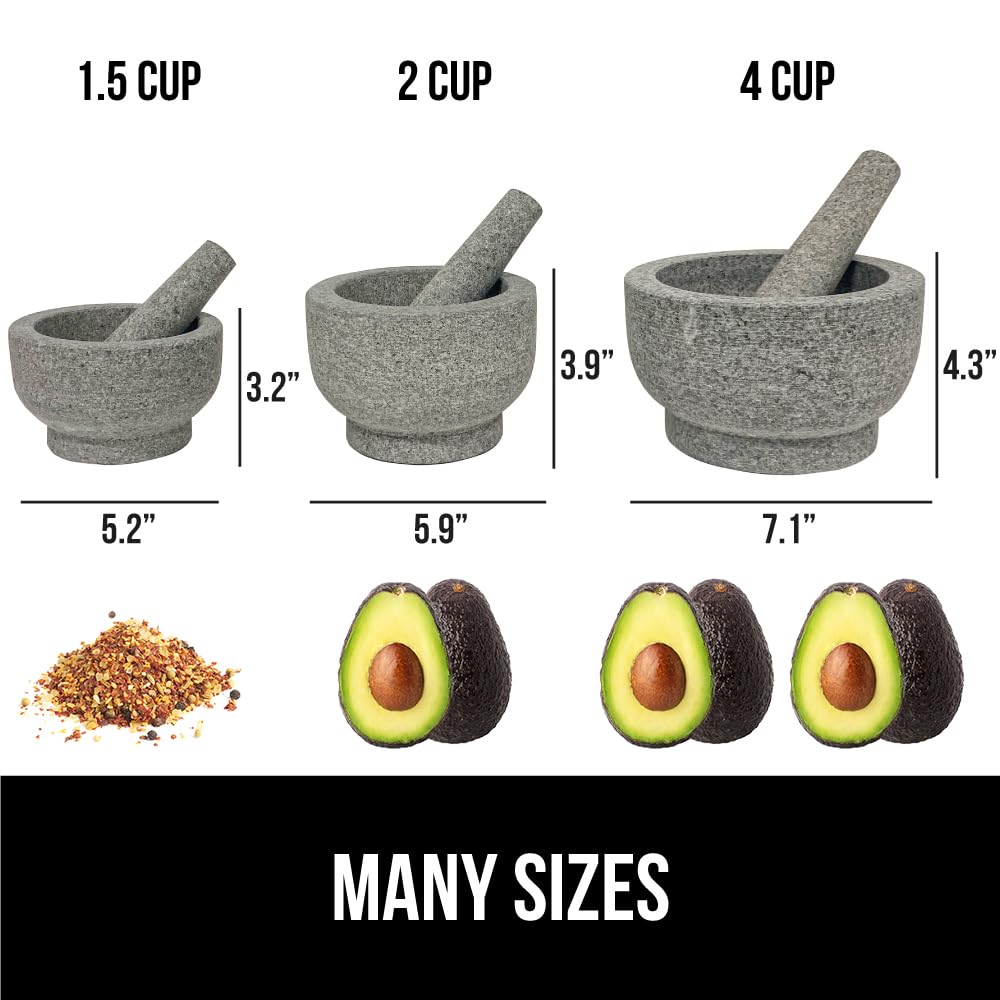 GORILLA GRIP Heavy Duty Mortar and Pestle Set with Slip Resistant Base, 100% Granite Stone Molcajete Guacamole Bowl, Grind Seeds Spices, Crush Garlic, Kitchen Muddler for Fresh Herbs, 1.5 Cup, Gray