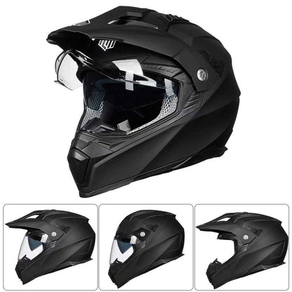 ILM Off Road Motorcycle Dual Sport Helmet Full Face Sun Visor Dirt Bike ATV Motocross Casco DOT Certified Model 606V (Matte Black, Large)