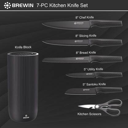 Knife Set, Brewin Kitchen Knife Set, Knives Set for Kitchen, Universal Knife Block, Utility Knife Block Set, New Home Essentials, Apartment Essentials, Dishwasher Safe