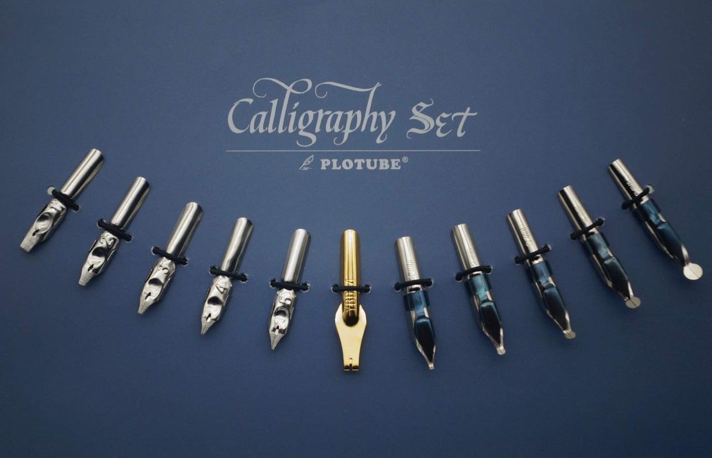Plotube Calligraphy Pen Set – Includes Wooden Dip Pen, Antique Brass Holder, 11 Nibs, 7 Colors Ink Bottles and Beginner's Manual