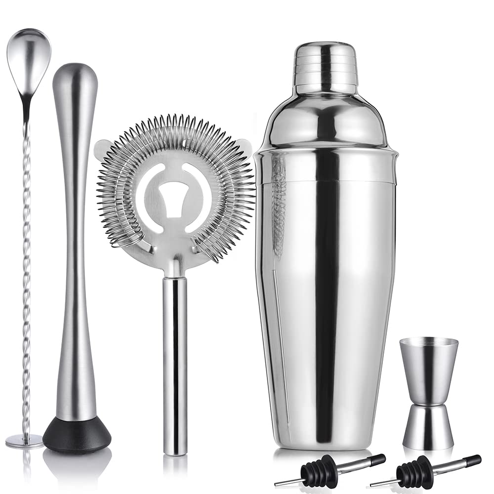 Etens Cocktail Shaker Set & Bar Kit – 24 oz Stainless Steel Drink Mixer Martini Shaker for Bartender – Complete Cocktail Kit w/Strainer, Muddler, Alcohol Mixer Tools