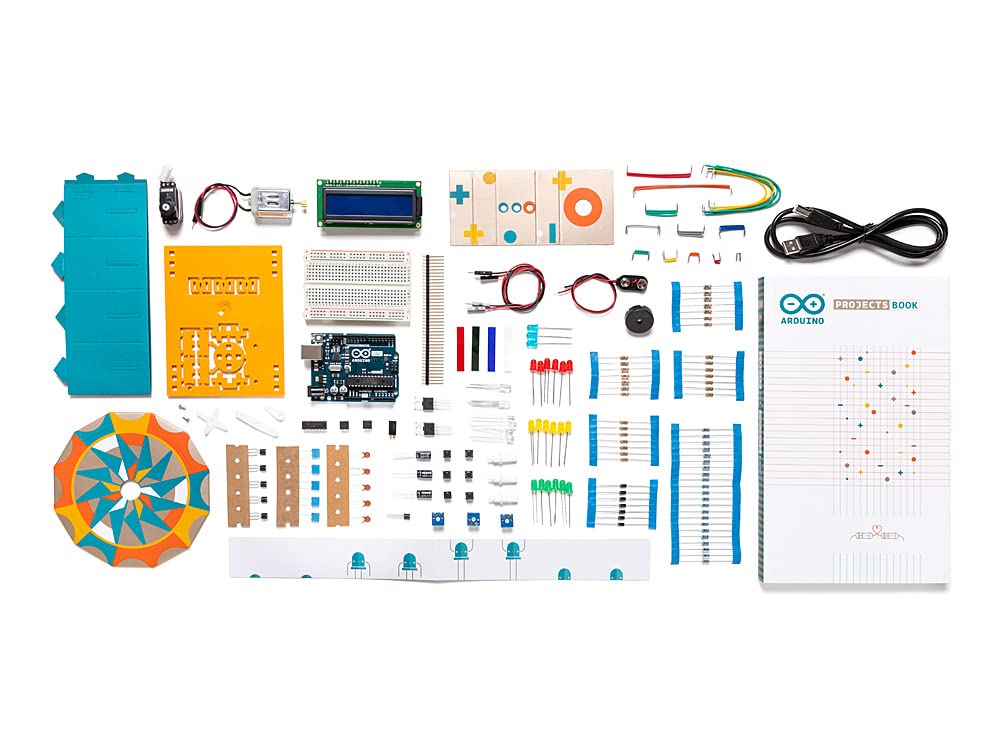 Official Arduino Starter Kit [K000007] – 12 DIY Projects with Electronic Components & English Projects Book – Original Kit from Italy