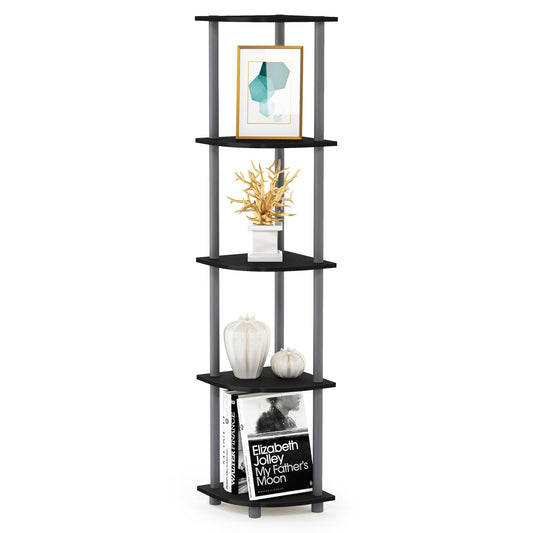 Furinno Turn-N-Tube 5 Tier Corner Display Rack Multipurpose Shelving Unit, 1-Pack, Black/Grey