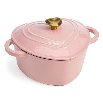 Paris Hilton Enameled Cast Iron Dutch Oven Heart-Shaped Pot with Lid, Dual Handles, Works on All Stovetops, Oven Safe to 500°F, 4-Quart, Pink