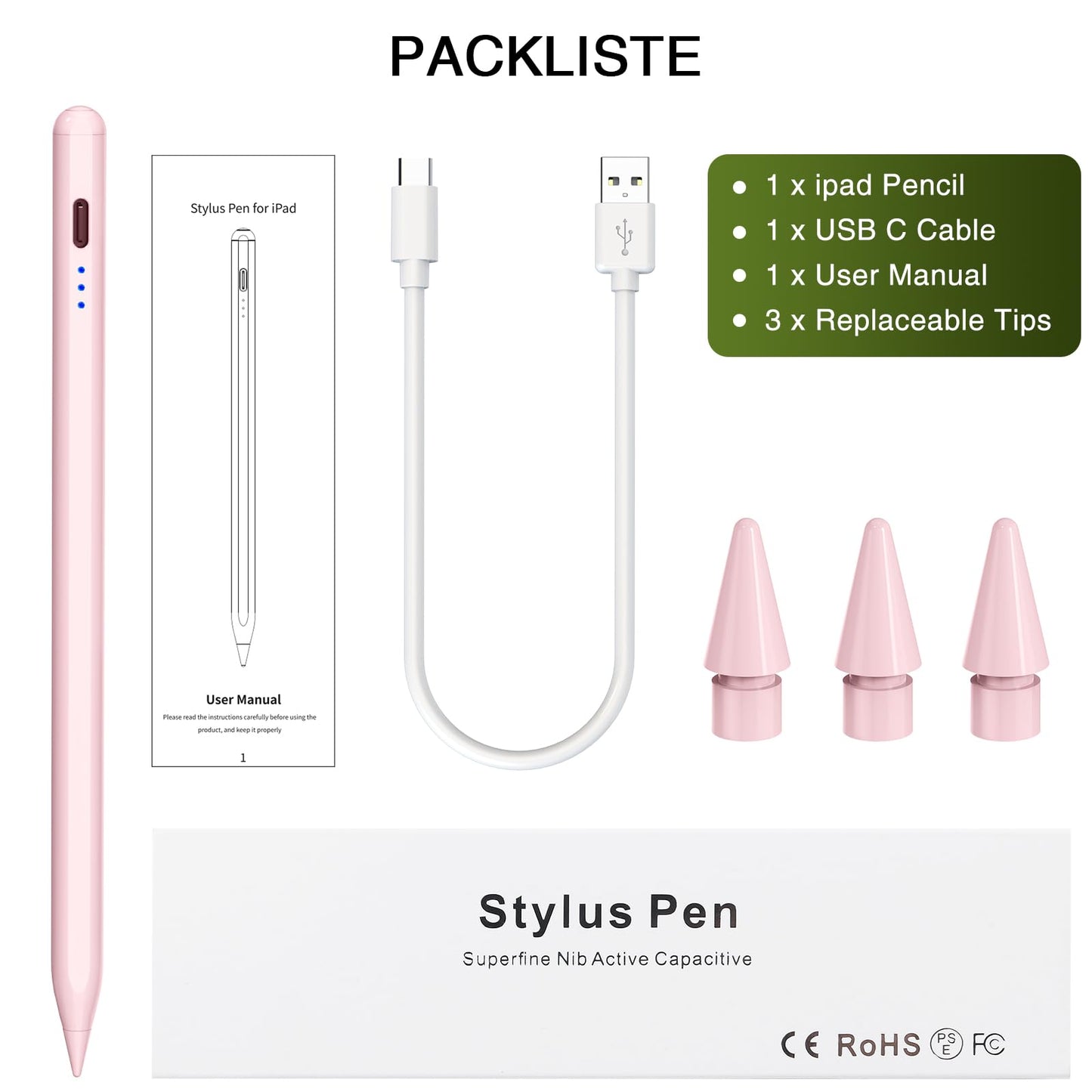 Pen for iPad 2018-2025, HATOKU 15 Mins Fast Charging Pencil 1st Gen with Tilt & Palm Rejection Compatible with iPad Air 3/4/5/M2/M3, iPad mini 5/6/7, iPad 6/7/8/9/10/11, iPad Pro 11"/12.9"/M4 (Pink)