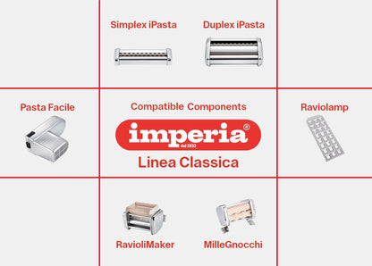 Imperia Pasta Maker Machine- 100% Made in Italy, Heavy Duty Steel Construction, Easy Lock Dial, Wood Grip Handle & Cleaning Brush- Fresh Homemade Italian Spaghetti Fettuccine or Lasagna (Classic Line)