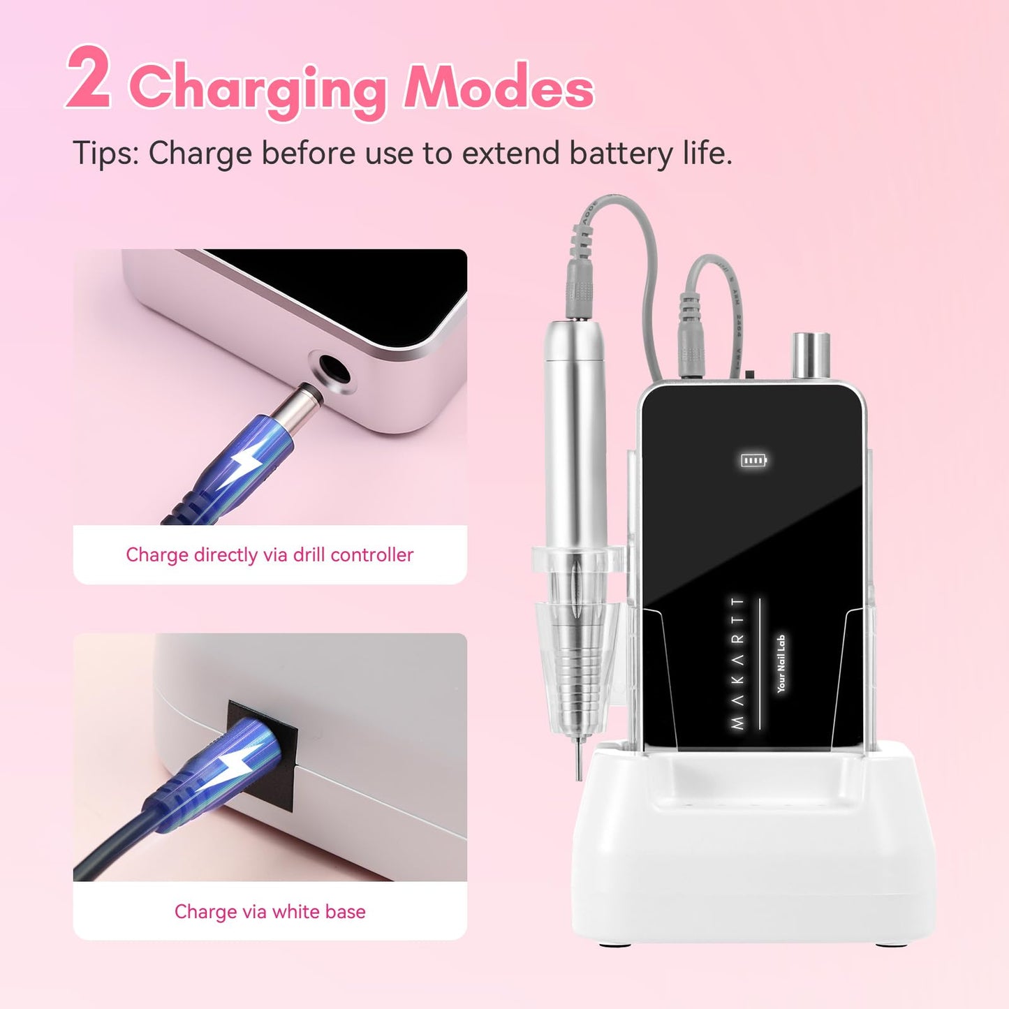 Makartt Electric Nail Drill - 35000RPM Rechargeable Efile with Coreless Motor, Nouvella Portable Nail Filer Machine for Acrylic Gel Removal with Drill Bits Set, Black