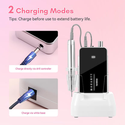 Makartt Electric Nail Drill - 35000RPM Rechargeable Efile with Coreless Motor, Nouvella Portable Nail Filer Machine for Acrylic Gel Removal with Drill Bits Set, Black