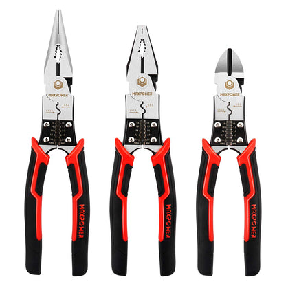 MAXPOWER 3-in-1 Multifunctional Pliers Set, Wire Stripper, Crimper, Cutter, Long Nose Pliers, Diagonal Side Cutters, Linesman Plier - 8 inch