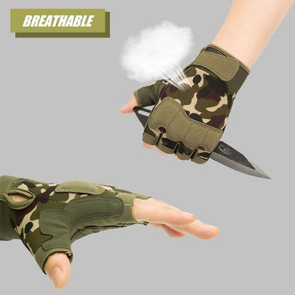 HYCOPROT Fingerless Gloves, Knuckle Protective Breathable Lightweight Outdoor Gloves for Shooting, Hunting, Motorcycling, Climbing (M, Green)
